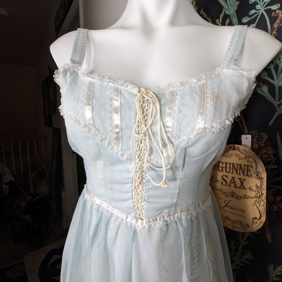Nwt vintage gunne sax dress baby blue lace maxi xs 0 deadstock 70s 80s 5 - Picture 8 of 9